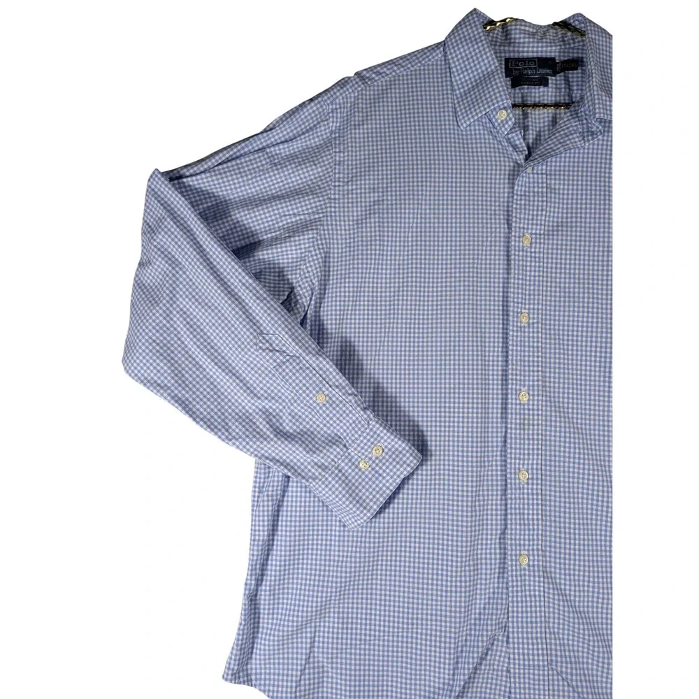 Polo Ralph Lauren Men's XL 17.5 Gingham Button Down Shirt Blue White Classic Fit